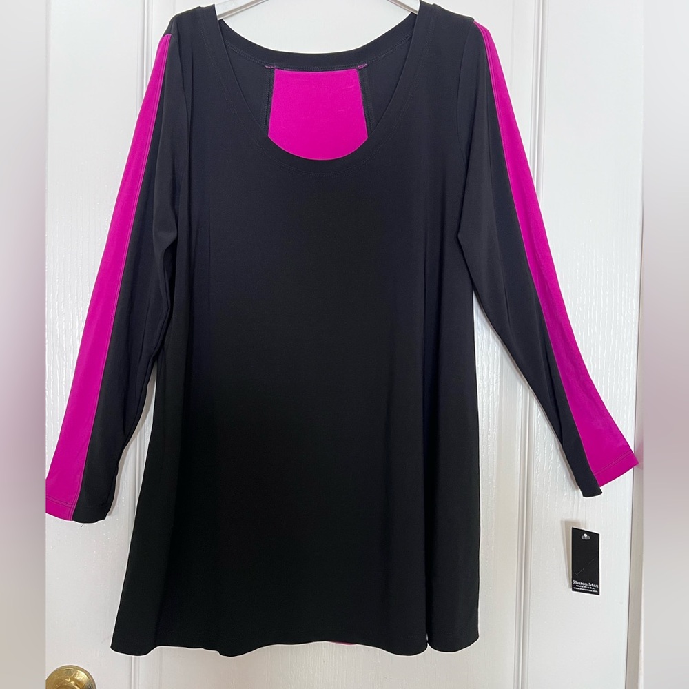 Black and Pink-Purple Long Sleeve Scoop Neck Tunic Size Large NEW